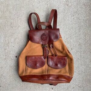 Vintage 90s Timberland Cognac Brown Leather Rucksack Travel Backpack USA Made